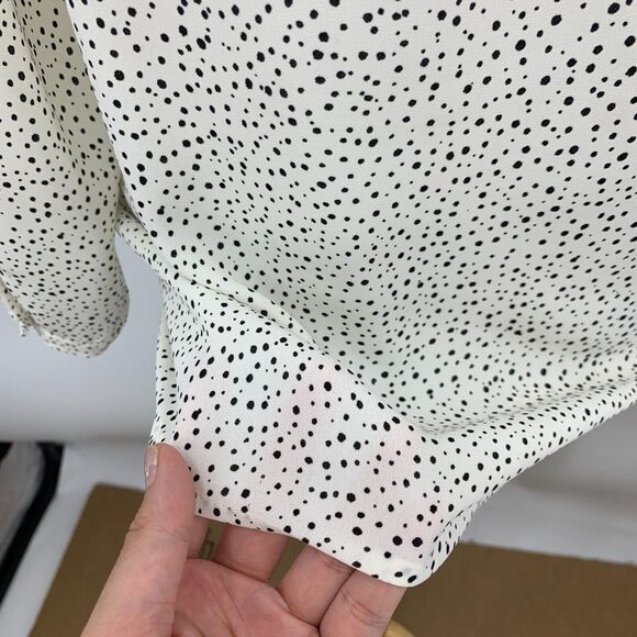 Loft Ann Taylor Pintuck Blouse Womens S Small Cream Ruffle Neck Polka Dot Sheer - Picture 7 of 13